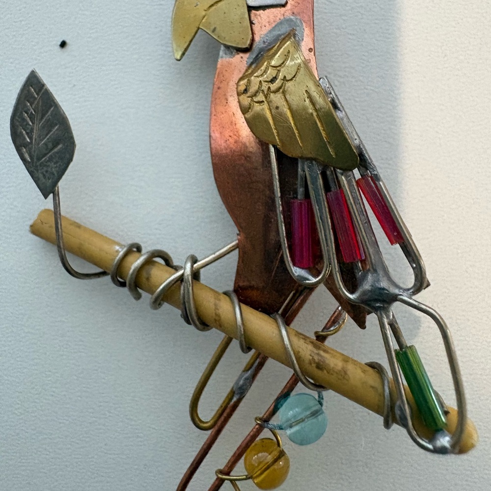 Colorful Metal Bird Perch Brooch